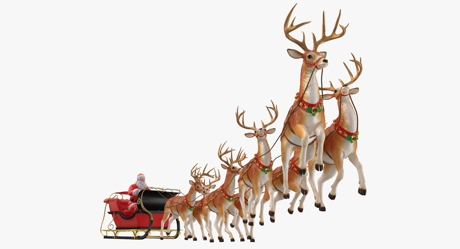 Santa Claus With Sleigh And Reindeer Flying 3d Model Best Of 3d Models